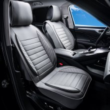 VEVOR Housses de siège universelles pour sièges avant, 2 pièces en simili cuir, design semi-fermé, appuie-tête amovible et compatible avec airbag, pour la plupart des voitures, SUV et camions, gris