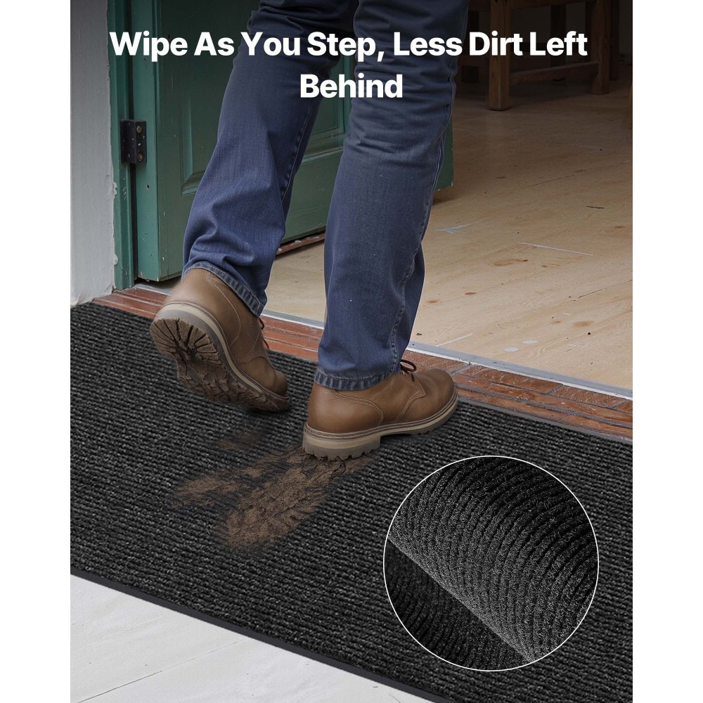 VEVOR Front Door Mat, 3048 x 914 mm Commercial Floor Mat for Indoor and Outdoor, Stylish Striped Industrial Carpet with PVC Backing, Heavy Duty Washable Entry Rug for Hallway, Balcony, Garage, Grey