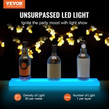 VEVOR LED Lighted Liquor Bottle Display, 1 Tier 24 Inches, Supports USB, Illuminated Home Bar Shelf with RF Remote & App Control 7 Static Colors 1-4 H Timing, Acrylic Lighting Shelf for 6 Bottles