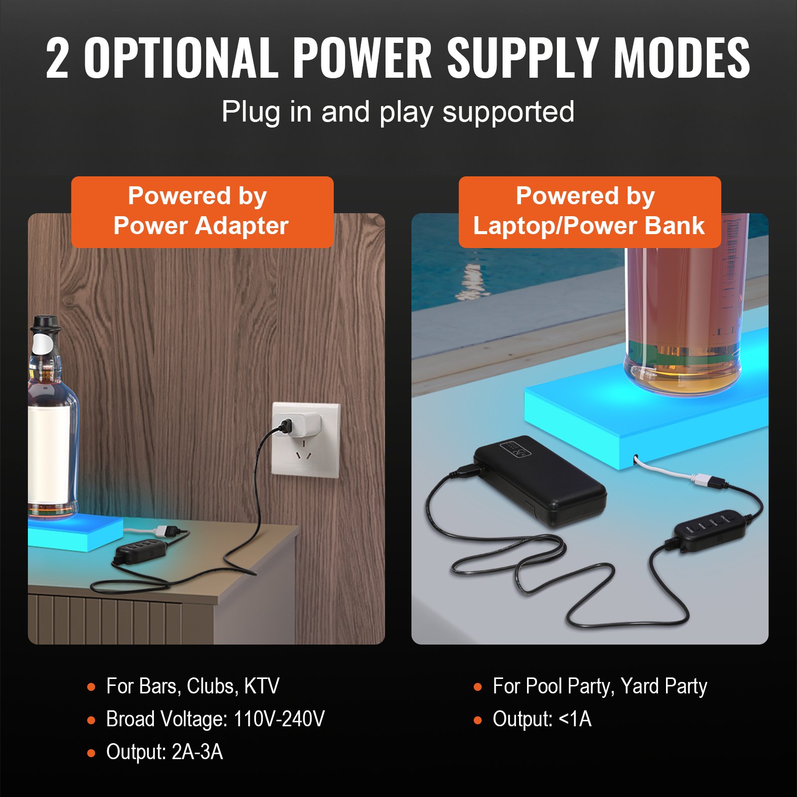 VEVOR LED Lighted Liquor Bottle Display Bar Shelf RF & App Control 24" 1-Step White