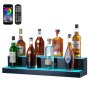 VEVOR led liquor bottle display shelf with bottles, remote, corkscrew, pourers, and power adapter.