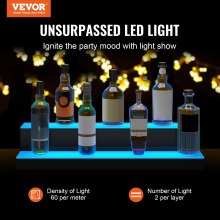 VEVOR LED Lighted Liquor Bottle Display, 2 Tiers 30 Inches, Illuminated Home Bar Shelf with RF Remote & App Control 7 Static Colors 1-4 H Timing, Acrylic Drinks Lighting Shelf for Holding 16 Bottles