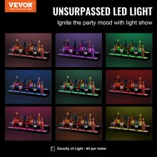 VEVOR LED Lighted Liquor Bottle Display, 2 Tiers 40 Inches, Illuminated Home Bar Shelf with RF Remote & App Control 7 Static Colors 1-4 H Timing, Acrylic Drinks Lighting Shelf for Holding 20 Bottles