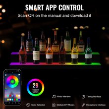 VEVOR LED Lighted Liquor Bottle Display, 2 Tiers 40 Inches, Illuminated Home Bar Shelf with RF Remote & App Control 7 Static Colors 1-4 H Timing, Acrylic Drinks Lighting Shelf for Holding 20 Bottles