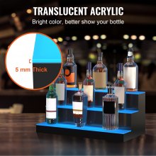 VEVOR LED Lighted Liquor Bottle Display, 3 Tiers 24 Inches, Supports USB, Illuminated Home Bar Shelf with RF Remote & App Control 7 Static Colors 1-4 H Timing, Acrylic Lighting Shelf for 18 Bottles