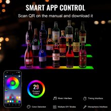 VEVOR LED Lighted Liquor Bottle Display, 3 Tiers 30 Inches, Illuminated Home Bar Shelf with RF Remote & App Control 7 Static Colors 1-4 H Timing, Acrylic Drinks Lighting Shelf for Holding 24 Bottles