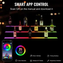 VEVOR LED Lighted Liquor Bottle Display, 3 Tiers 40 Inches, Illuminated Home Bar Shelf with RF Remote & App Control 7 Static Colors 1-4 H Timing, Acrylic Drinks Lighting Shelf for Holding 30 Bottles