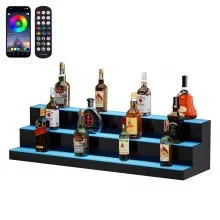 VEVOR LED Lighted Liquor Bottle Display, 3 Tiers 40 Inches, Illuminated Home Bar Shelf with RF Remote & App Control 7 Static Colors 1-4 H Timing, Acrylic Drinks Lighting Shelf for Holding 30 Bottles