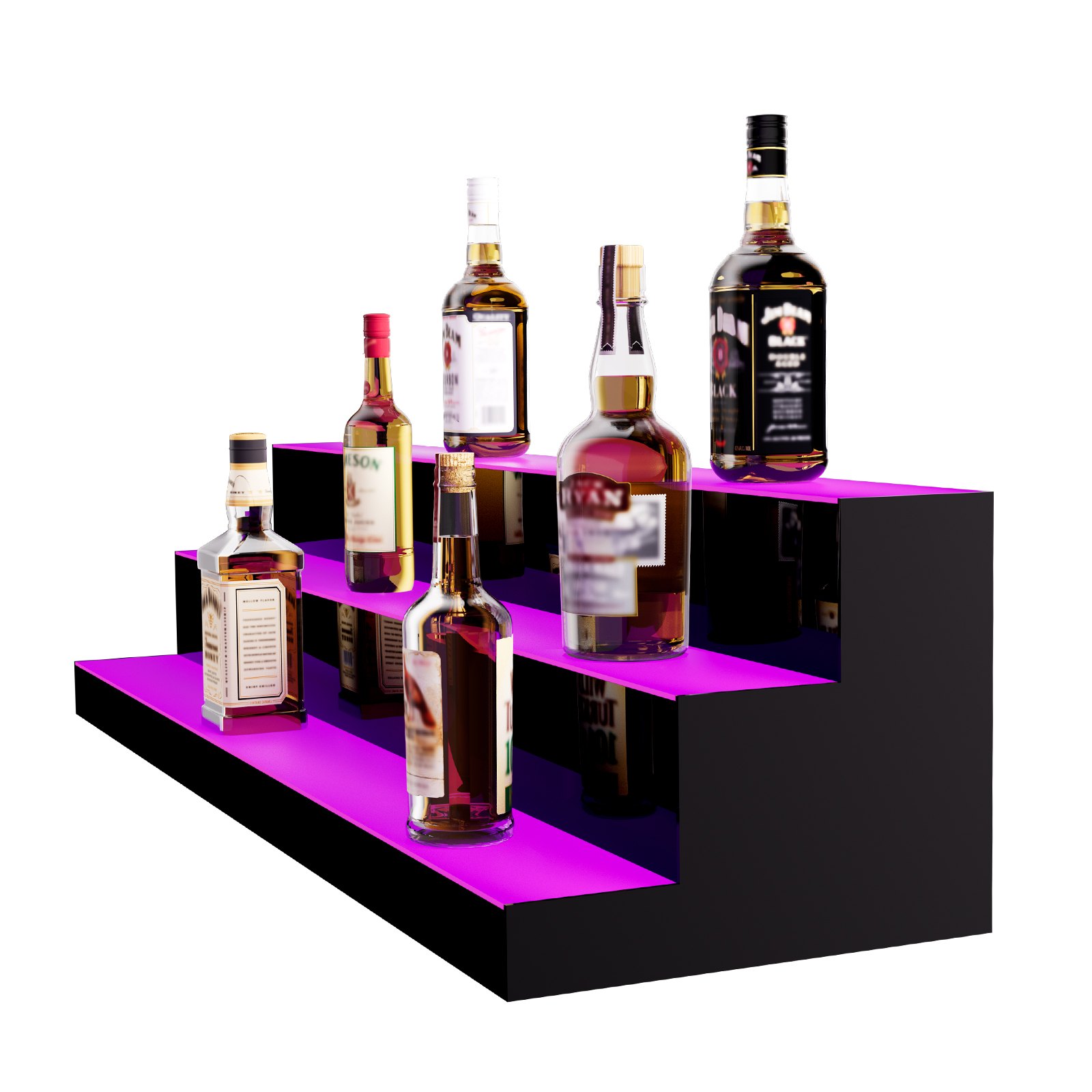 VEVOR LED Lighted Liquor Bottle Display, 3 Tiers 40 Inch Commercial Illuminated Home Bar Shelf, 3 Steps Whiskey Rack Stand, Acrylic Drink Shelves with RF Remote & App Control, and Multicolor lighting