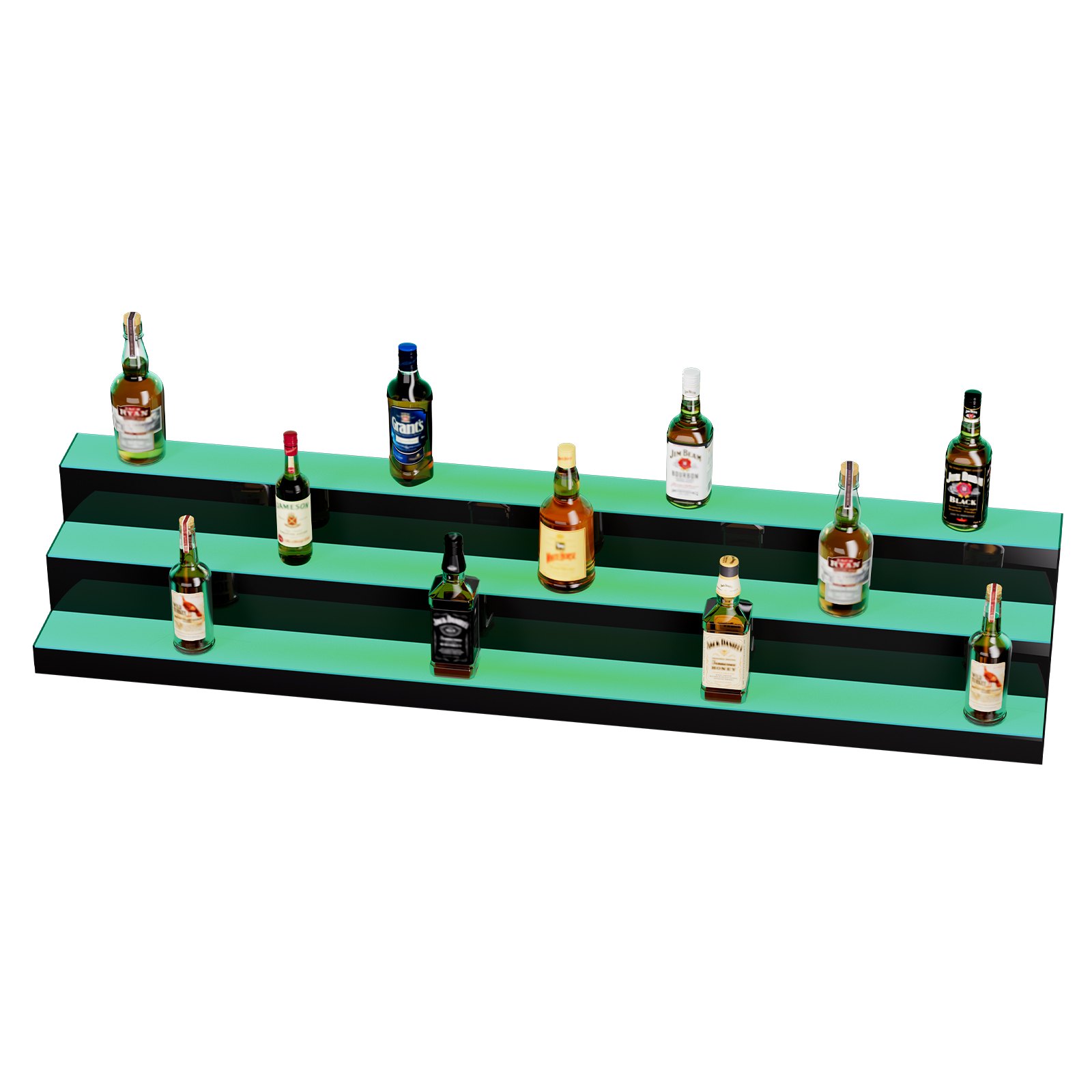 VEVOR LED Lighted Liquor Bottle Display, 3 Tiers 60 Inch Commercial Illuminated Home Bar Shelf, 3 Steps Whiskey Rack Stand, Acrylic Drink Shelves with RF Remote & App Control, and Multicolor lighting