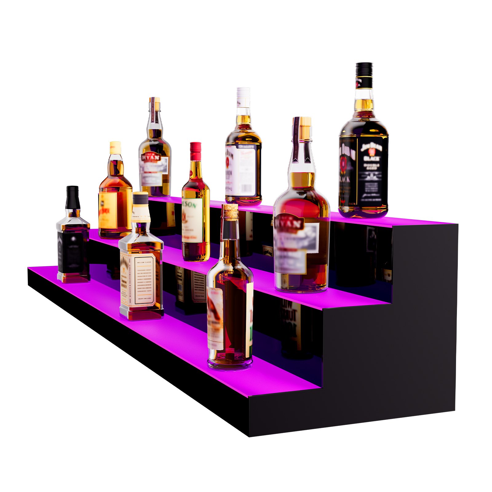 VEVOR LED Lighted Liquor Bottle Display, 3 Tiers 60 Inch Commercial Illuminated Home Bar Shelf, 3 Steps Whiskey Rack Stand, Acrylic Drink Shelves with RF Remote & App Control, and Multicolor lighting