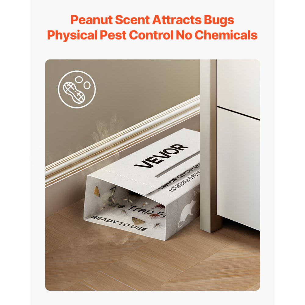 VEVOR Insect Glue Trap, 36 Pack Glue Boards, Peanut Scent, Foldable Design Sticky Pest Control Adhesive Sticky Traps Indoor for Home, Ready to Use for Catching Bugs, Ants, Roaches, Spiders, Centipedes