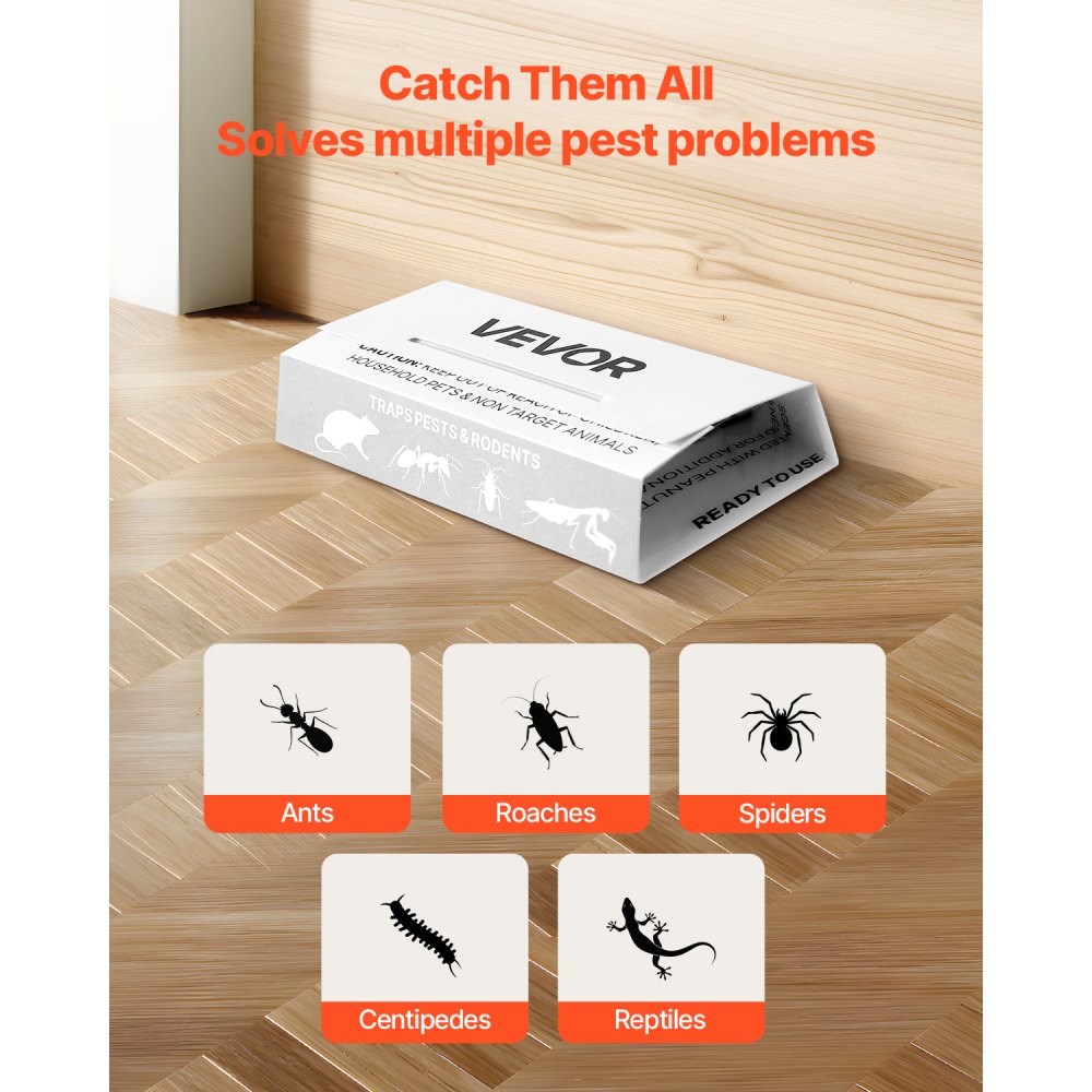 VEVOR Insect Glue Trap, 36 Pack Glue Boards, Peanut Scent, Foldable Design Sticky Pest Control Adhesive Sticky Traps Indoor for Home, Ready to Use for Catching Bugs, Ants, Roaches, Spiders, Centipedes