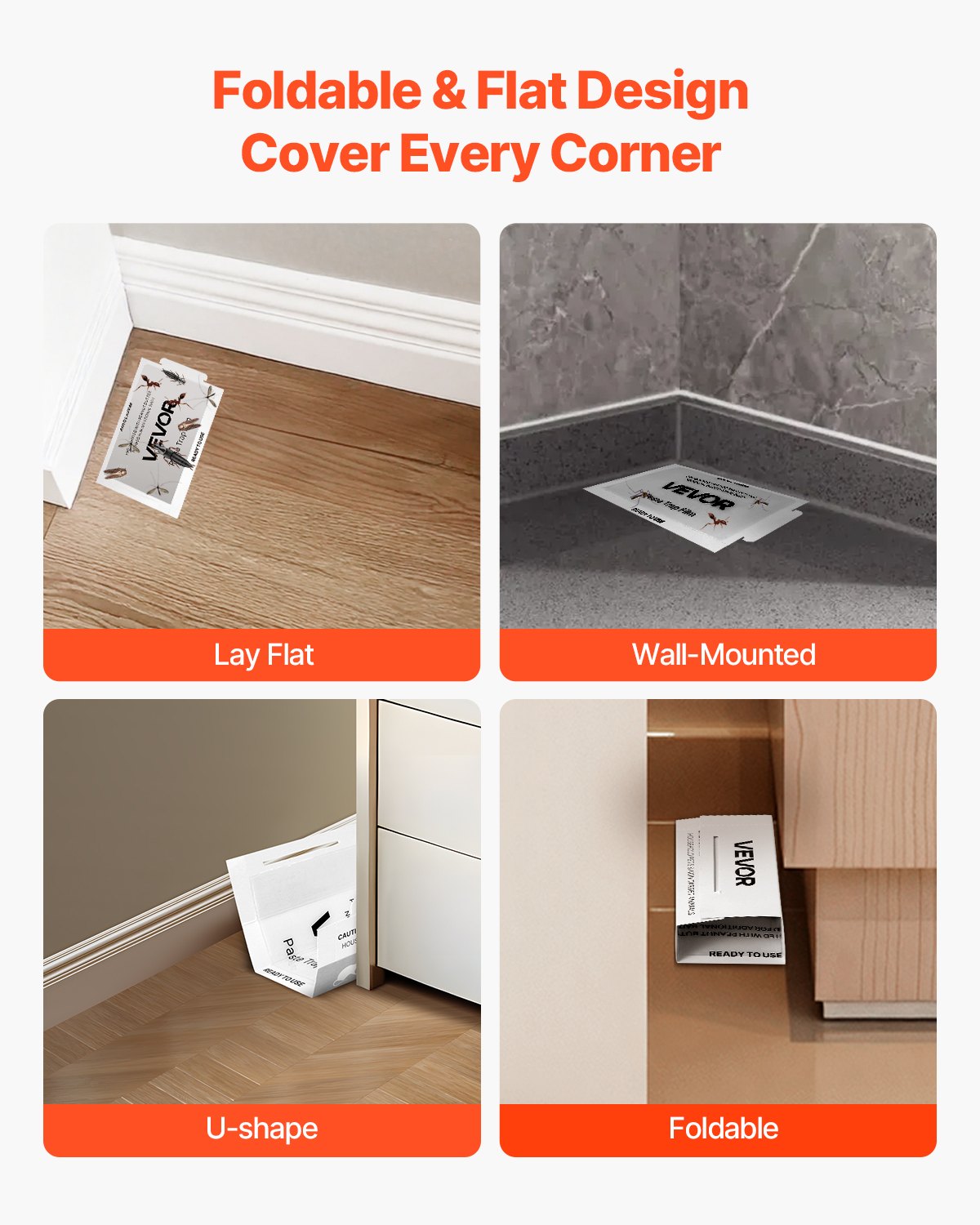 VEVOR Insect Glue Trap, 36 Pack Glue Boards, Peanut Scent, Foldable Design Sticky Pest Control Adhesive Sticky Traps Indoor for Home, Ready to Use for Catching Bugs, Ants, Roaches, Spiders, Centipedes