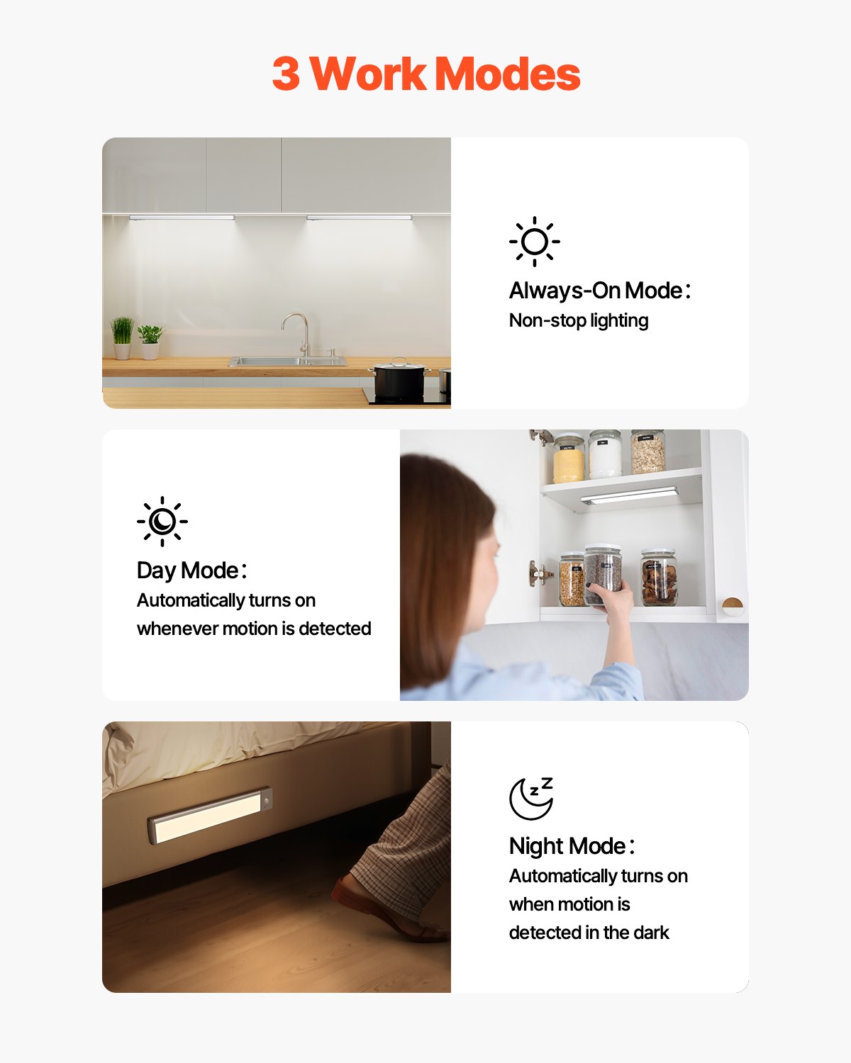 VEVOR Under Cabinet Lighting, 2 PCS, 62 LED Motion Sensor Lights, Rechargeable Battery Operated Closet Lights with Remote Control, Wireless Under Counter Light for Cabinets, Bookshelf, Stair, Hallway