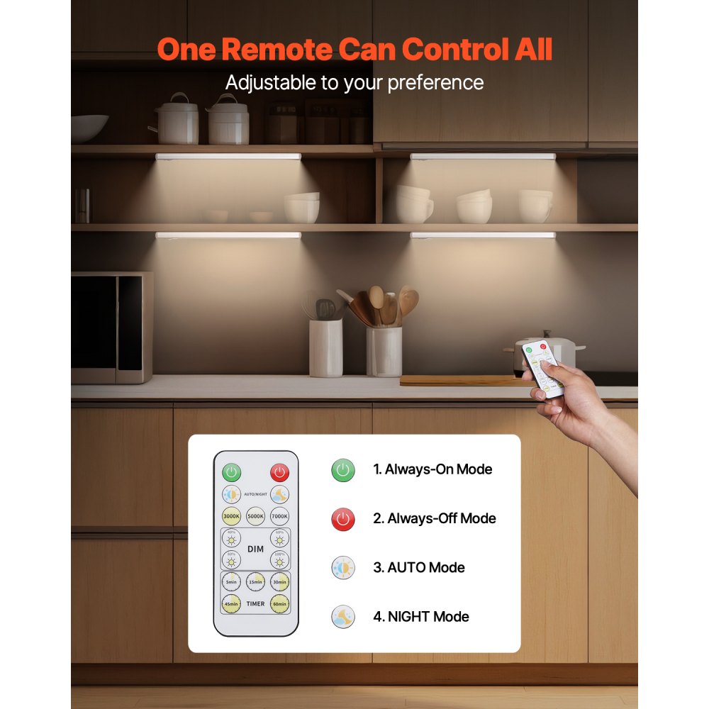 VEVOR Under Cabinet Lighting, 5 PCS,  68 LED Motion Sensor Lights, Rechargeable Battery Operated Closet Lights with Remote Control, Wireless Under Counter Light for Cabinets, Bookshelf, Stair, Hallway