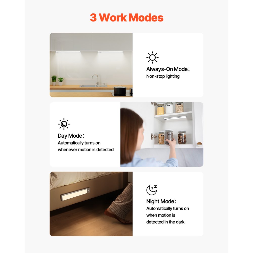 VEVOR Under Cabinet Lighting, 5 PCS,  68 LED Motion Sensor Lights, Rechargeable Battery Operated Closet Lights with Remote Control, Wireless Under Counter Light for Cabinets, Bookshelf, Stair, Hallway