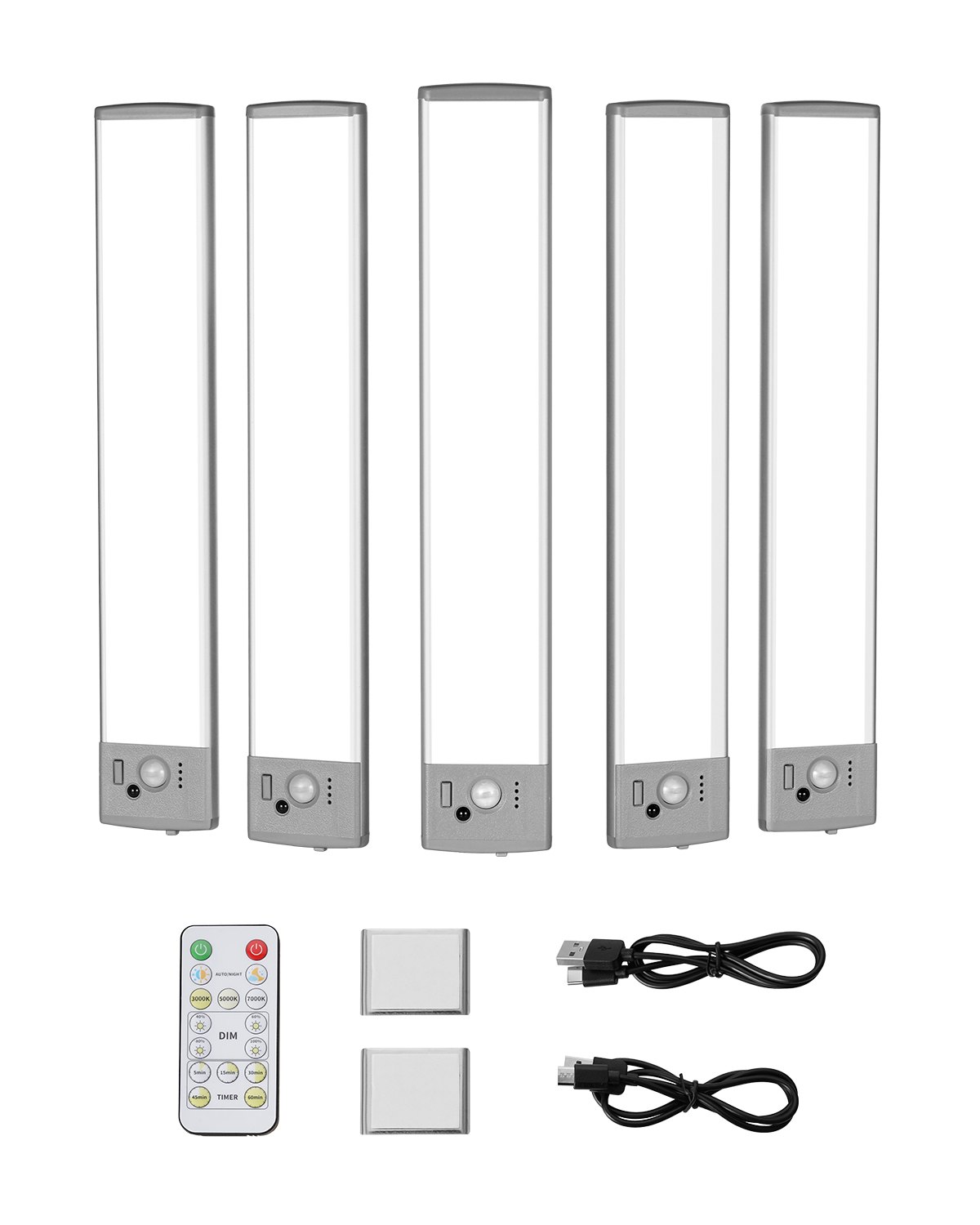 VEVOR Under Cabinet Lighting, 5 PCS,  68 LED Motion Sensor Lights, Rechargeable Battery Operated Closet Lights with Remote Control, Wireless Under Counter Light for Cabinets, Bookshelf, Stair, Hallway