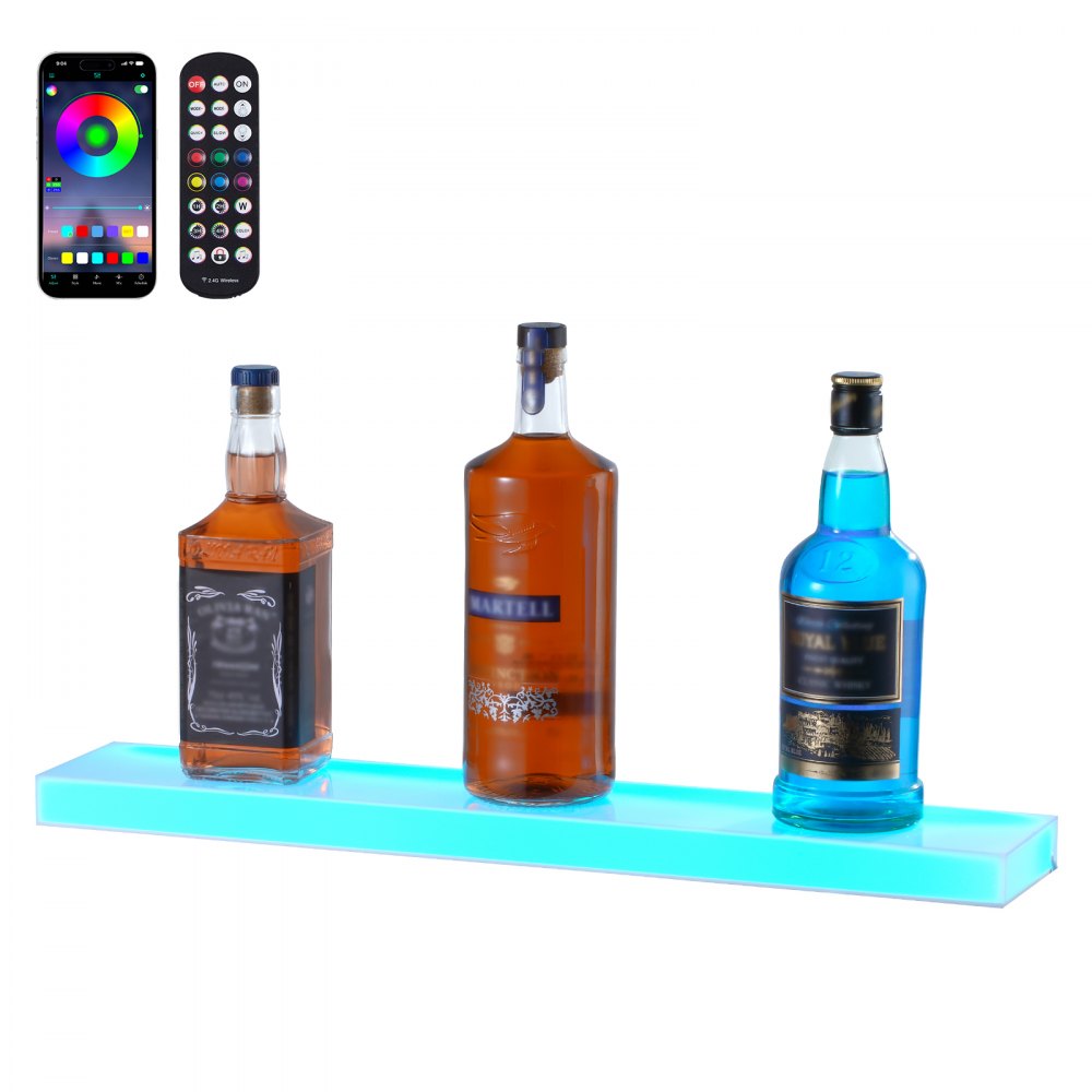 VEVOR Présentoir mural pour bouteilles d'alcool avec éclairage LED Étagère de bar pour la maison 24" 1 marche