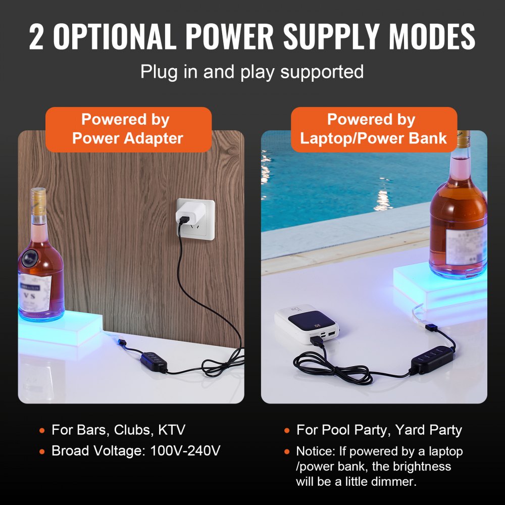 VEVOR LED Lighted Liquor Bottle Display, 1 Tier 24 Inch Wall Mounted Whiskey Rack Stand, 1 Step Commercial Illuminated Home Bar Shelf, Acrylic Drinks lighting Shelves with RF Remote & App Control