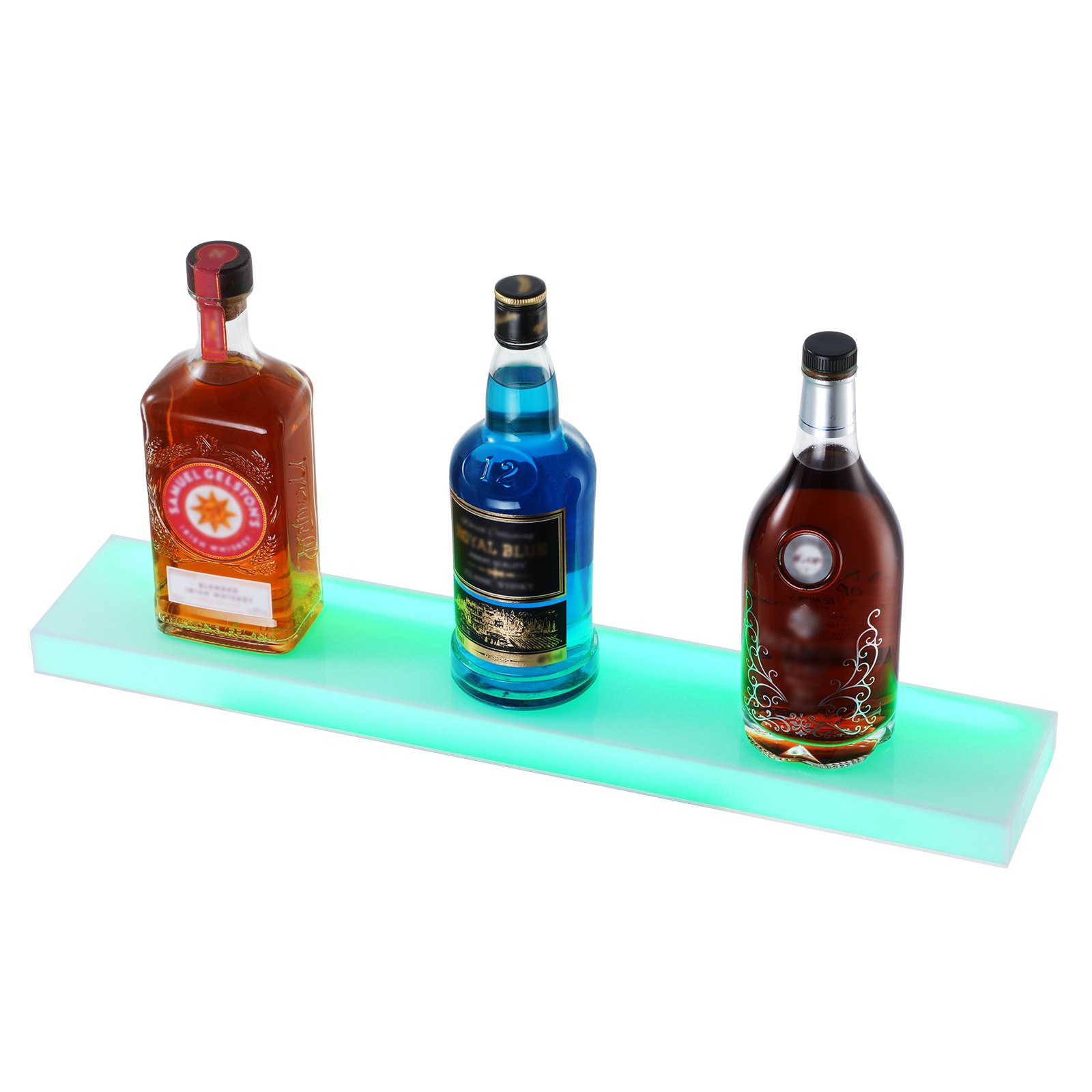 VEVOR LED Lighted Liquor Bottle Display, 1 Tier 600 mm Wall Mounted Whiskey Rack Stand, 1 Step Commercial Illuminated Home Bar Shelf, Acrylic Drinks lighting Shelves with RF Remote & App Control