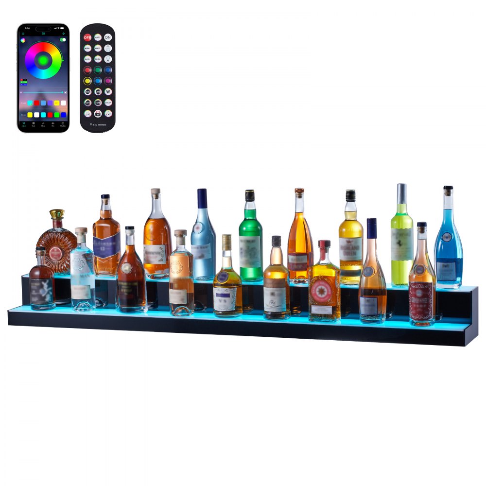 Estante de exhibición de botellas de licor con luz LED VEVOR, control por RF y aplicación, 60", 2 pasos