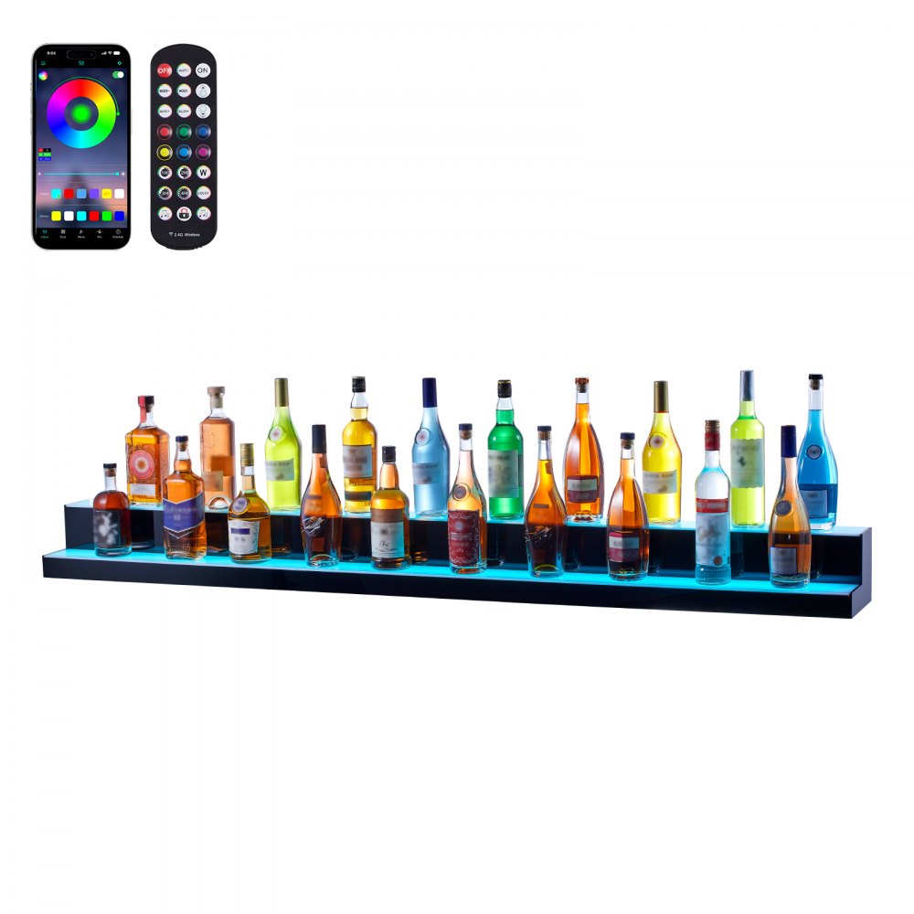 Étagère de bar à bouteilles d'alcool éclairée par LED VEVOR, contrôle RF et application, 72 pouces, 2 étapes