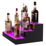 VEVOR LED Lighted Liquor Bottle Display, 3 Tiers 16 Inch Commercial Illuminated Home Bar Shelf, 3 Steps Whiskey Rack Stand, Acrylic Drink Shelves with RF Remote & App Control, and Multicolor lighting