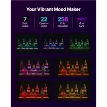 VEVOR LED Lighted Liquor Bottle Display, 2-Tier 30-Inch Whiskey Rack, Support USB, Illuminated Home Bar Shelf with RF Remote & App Control, 7 Static Colors, Acrylic+ Wood Lighted Shelf for 15 Bottles