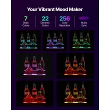 VEVOR LED Lighted Liquor Bottle Display, 2-Tier 16 Inch Whiskey Rack, Supports USB, Illuminated Home Bar Shelf with RF Remote & App Control, 7 Static Colors, Acrylic+ Wood Lighted Shelf for 8 Bottles