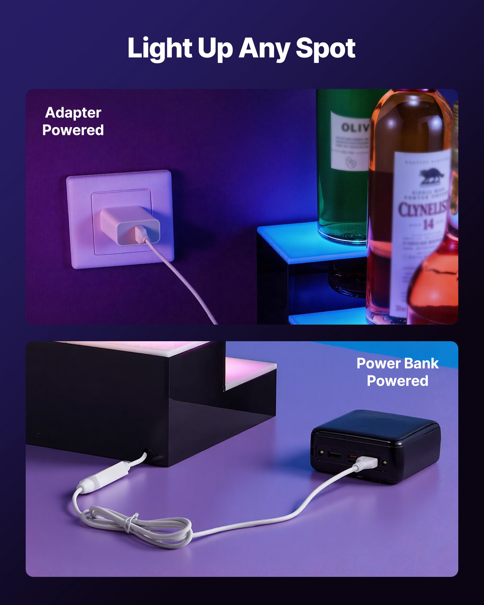 VEVOR LED Lighted Liquor Bottle Display, 2 Tiers 40 inches, Supports USB, Acrylic Illuminated Home Bar Shelf Display with RF Remote & App Control, 9 Static Colors, Timing Mode, for 20-28 Bottles
