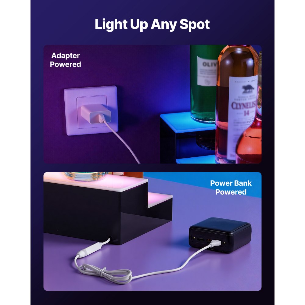 VEVOR LED Lighted Liquor Bottle Display, 2 Tiers 30 inches, Supports USB, Acrylic Illuminated Home Bar Shelf Display with RF Remote & App Control, 9 Static Colors, Timing Mode, for 14-20 Bottles