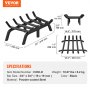 VEVOR Fireplace Log Grate, 24 inch Heavy Duty Fireplace Grate with 6 Support Legs, 3/4’’ Solid Powder-coated Steel Bars, Log Firewood Burning Rack Holder for Indoor and Outdoor Fireplace
