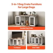 VEVOR 72" Dog Crate Furniture for 2 Dogs, Double Dog Crate Furniture with Double Sliding Doors, Large Dog Crate TV Stand with Removable Tray, Steel Frame Double Dog Crate for Small, Medium, Large Dogs White