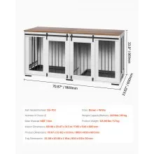 VEVOR 72" Dog Crate Furniture for 2 Dogs, Double Dog Crate Furniture with Double Sliding Doors, Large Dog Crate TV Stand with Removable Tray, Steel Frame Double Dog Crate for Small, Medium, Large Dogs White