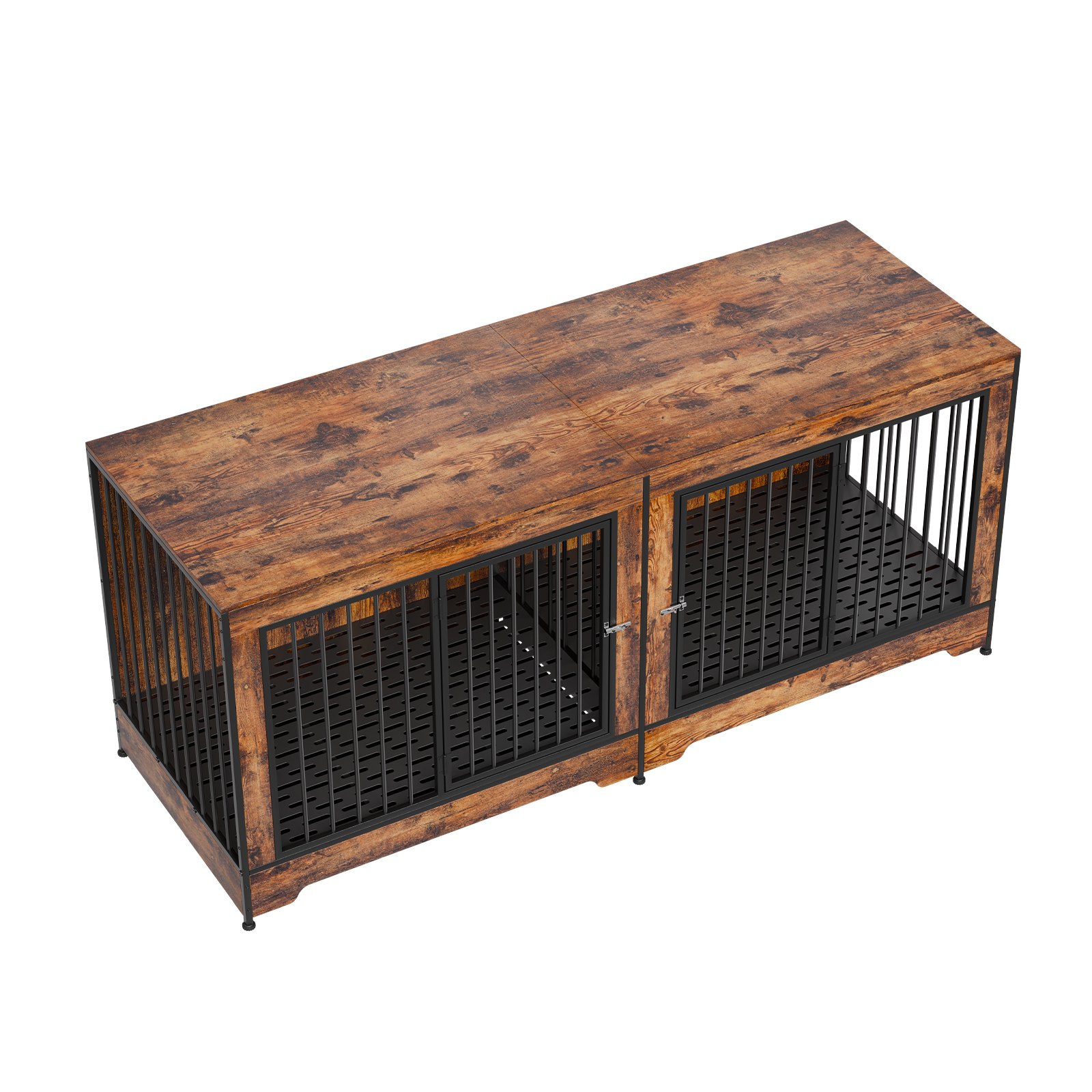 VEVOR 75" Dog Crate Furniture for 2 Dogs, Extra Large Double Dog Crate Furniture Large Breed with Divider & Double Doors, Large Wooden Dog Crate Furniture TV Stand for Medium Large Dogs Brown