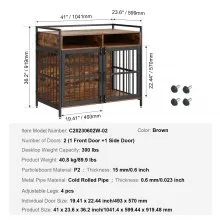 VEVOR Furniture Style Dog Crate with Storage, 41 inch Dog Crate Furniture Large Breed with Double Doors, Wooden Dog Cage for Large/Medium Dog Indoor, Hold up to 70 lbs, Rustic Brown