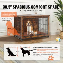 Έπιπλα VEVOR Dog Crate, 38 ιντσών Ξύλινο κιβώτιο σκύλου με διπλές πόρτες, βαρέως τύπου τραπέζι κλουβιού σκύλου με αφαιρούμενο δίσκο πολλαπλών χρήσεων, μοντέρνο ρείθρο σκύλου εσωτερικού χώρου για σκύλους έως 70 λίβρες, ρουστίκ καφέ