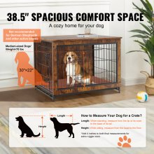 VEVOR Dog Crate Furniture, 38 inch Wooden Dog Crate with Double Doors, Heavy-Duty Dog Cage End Table with Multi-Purpose Removable Tray, Modern Dog Kennel Indoor for Dogs up to 70lb, Rustic Brown