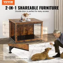 VEVOR Dog Crate Furniture, 38.6 inch Wooden Dog Crate with Double Doors, Heavy-Duty Dog Cage End Table with Multi-Purpose Removable Tray, Modern Dog Kennel Indoor for Dogs up to 70lb, Rustic Brown