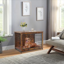 VEVOR Cage pour chien en bois de 96,5 cm avec doubles portes, table d'appoint robuste avec plateau amovible multi-usages, niche moderne d'intérieur pour chiens jusqu'à 70 kg, marron rustique