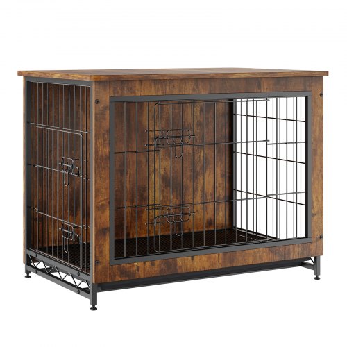 VEVOR Dog Crate Furniture, 32 inch Wooden Dog Crate with Double Doors, Heavy-Duty Dog Cage End Table with Multi-Purpose Removable Tray, Modern Dog Kennel Indoor for Dogs up to 45lb, Rustic Brown