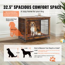Έπιπλα VEVOR Dog Crate, Ξύλινο Κλουβί σκύλου 32 ιντσών με διπλές πόρτες, βαρέως τύπου τελικό τραπέζι κλουβιού σκύλου με αφαιρούμενο δίσκο πολλαπλών χρήσεων, μοντέρνο ρείθρο σκύλου εσωτερικού χώρου για σκύλους έως 45 λίβρες, ρουστίκ καφέ