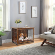 VEVOR Cage pour chien en bois de 81,3 cm avec double porte, table d'appoint robuste avec plateau amovible polyvalent, niche moderne d'intérieur pour chiens jusqu'à 20 kg, marron rustique