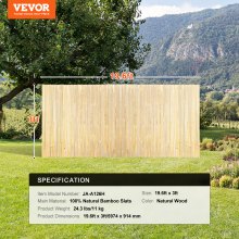 VEVOR Natural Bamboo Slat Screening Privacy Φράχτης από μπαμπού slat 3 ft H x 19,6 ft L