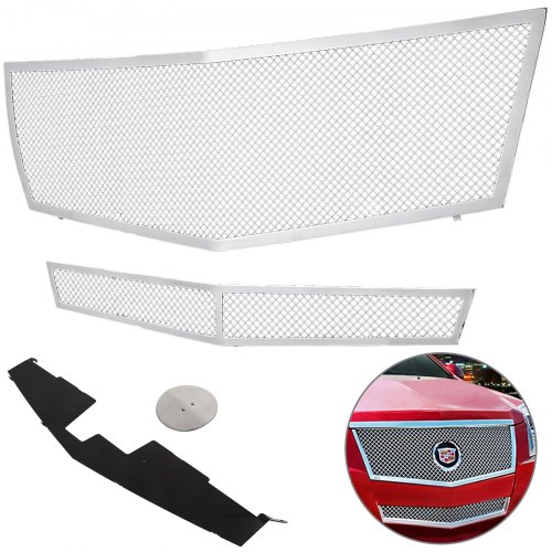 Mesh Grille Combo Fits 2008-2013 Cadillac CTS Stainless Steel Upper+Lower Bumper