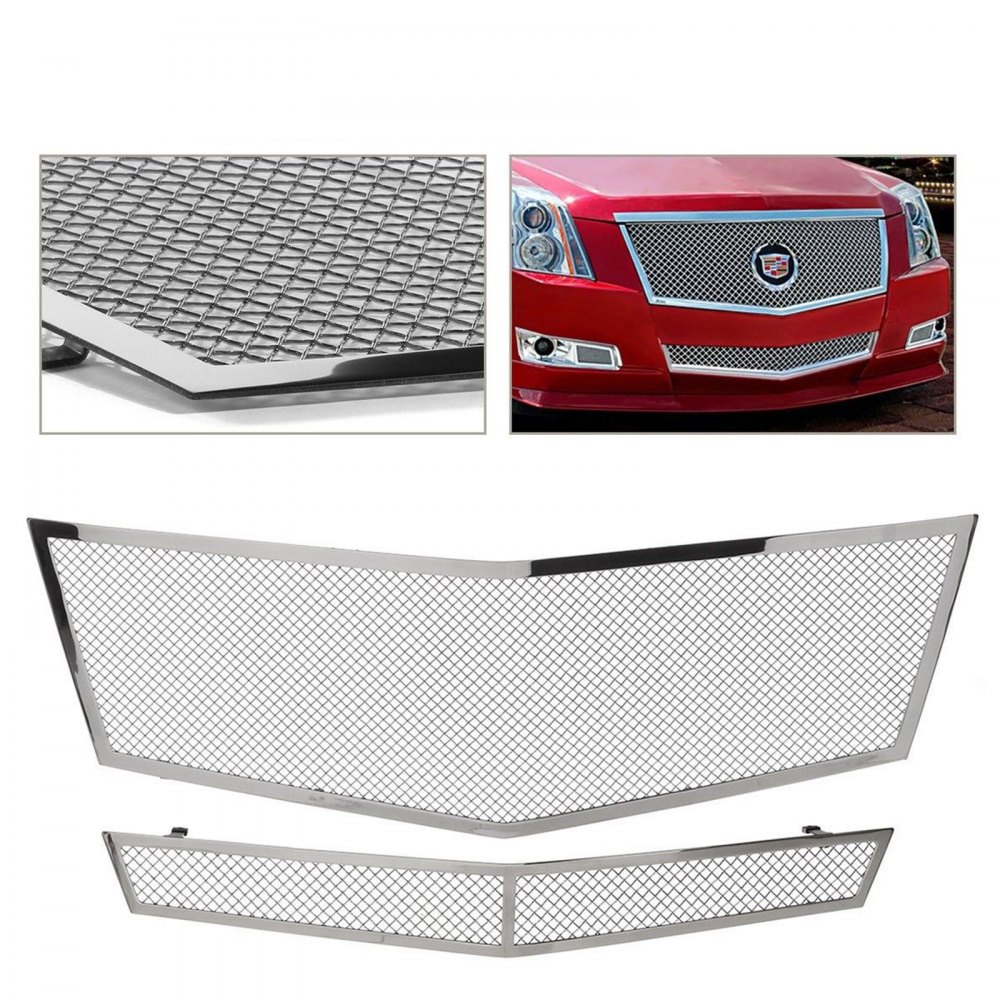 Mesh Grille Combo Fits 2008-2013 Cadillac CTS Stainless Steel Upper+Lower Bumper
