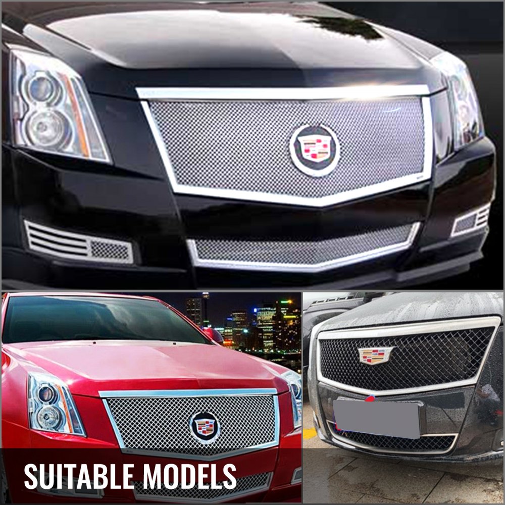 Mesh Grille Combo Fits 2008-2013 Cadillac CTS Stainless Steel Upper+Lower Bumper
