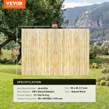 VEVOR Natural Rolled Bamboo Fence Bamboo Panel 4 ft H x 6 ft L x 0.75 in D.