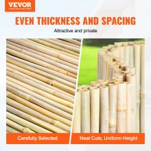 VEVOR Natural Rolled Bamboo Hegn Bamboo Panel 4 ft H x 8 ft L x 0,75 in D.